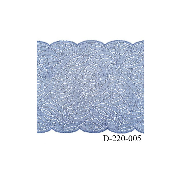 Dentelle 22 cm lycra brodée très haut de gamme largeur 22 cm couleur bleu ciel fabriqué en France bandes jacquard prix au mètre