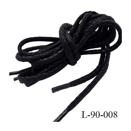 Lacet rond 90 cm couleur noir effet ciré en coton très beau longueur 90 cm largeur 4 mm prix pour une paire