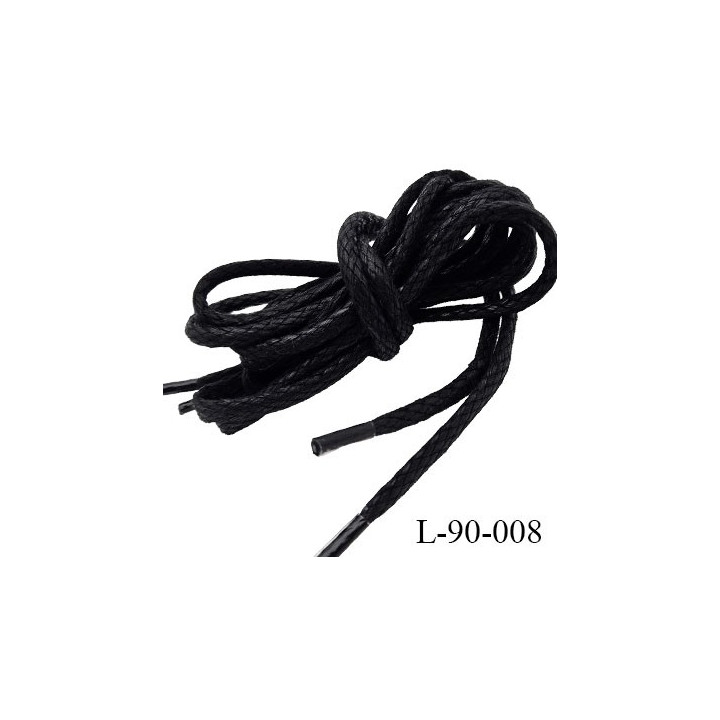 Lacet rond 90 cm couleur noir effet ciré en coton très beau longueur 90 cm largeur 4 mm prix pour une paire