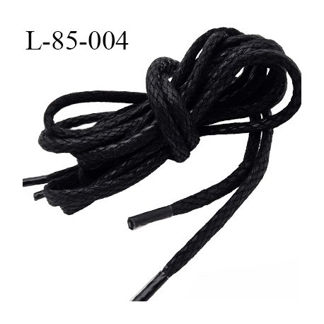 Lacet rond 85 cm couleur noir effet ciré en coton très beau longueur 85 cm largeur 4 mm prix pour une paire