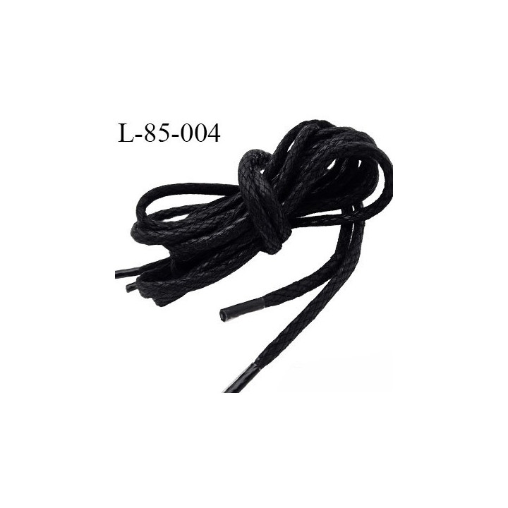 Lacet rond 85 cm couleur noir effet ciré en coton très beau longueur 85 cm largeur 4 mm prix pour une paire