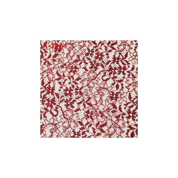 Dentelle brodée sur tulle lie de vin bordeaux non extensible haut de gamme largeur 138 cm prix pour 10 cm de longueur
