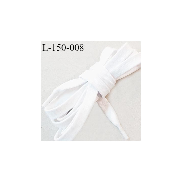 Lacet plat 150 cm couleur blanc largeur 8.5 mm longueur 150 cm embout gainé prix pour une paire