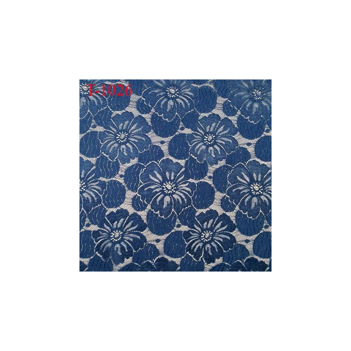 Tissu lingerie brodé sur tulle couleur bleu très haut de gamme largeur 128 cm prix pour 10 centimètres de longueur