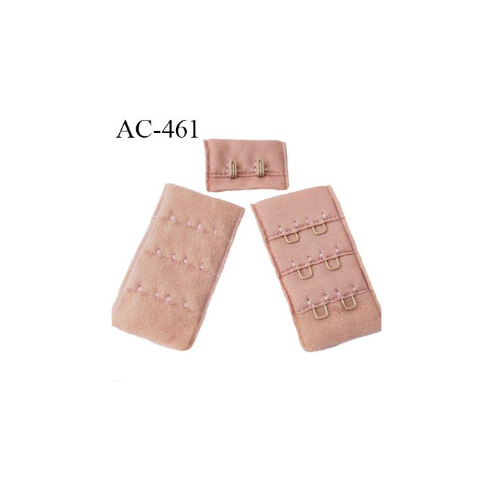 Agrafe attache 30 mm  de soutien gorge 3 rangées 2 crochets haut de gamme largeur 30 mm hauteur 55 mm couleur vieux rose