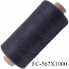 Bobine de 1000 mètres fil mousse polyester fil n° 110 couleur gris bleu anthracite bobine de 1000 mètres bobiné en France