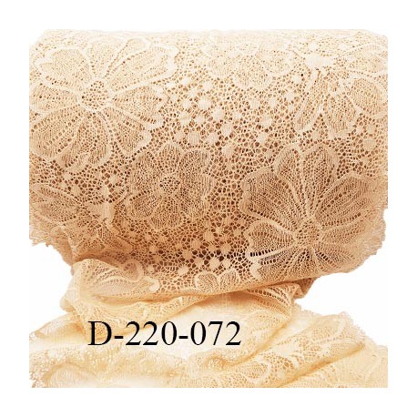 Dentelle 22 cm lycra brodée extensible très haut de gamme largeur 22 cm couleur saumon clair prix au mètre