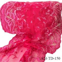Dentelle broderie 23 cm haut de gamme sur tulle extensible largeur 23 cm couleur rose prix pour un mètre
