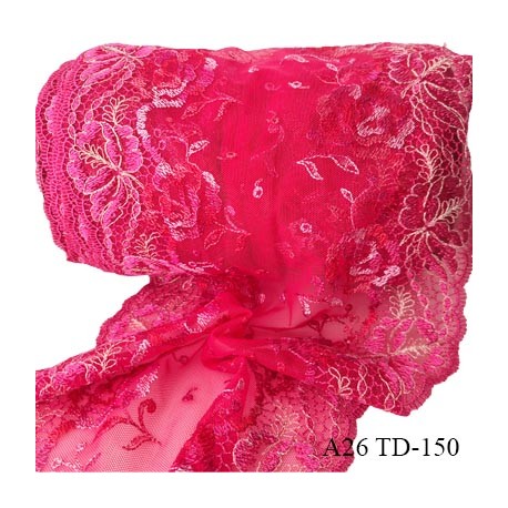 Dentelle broderie 23 cm haut de gamme sur tulle extensible largeur 23 cm couleur rose prix pour un mètre