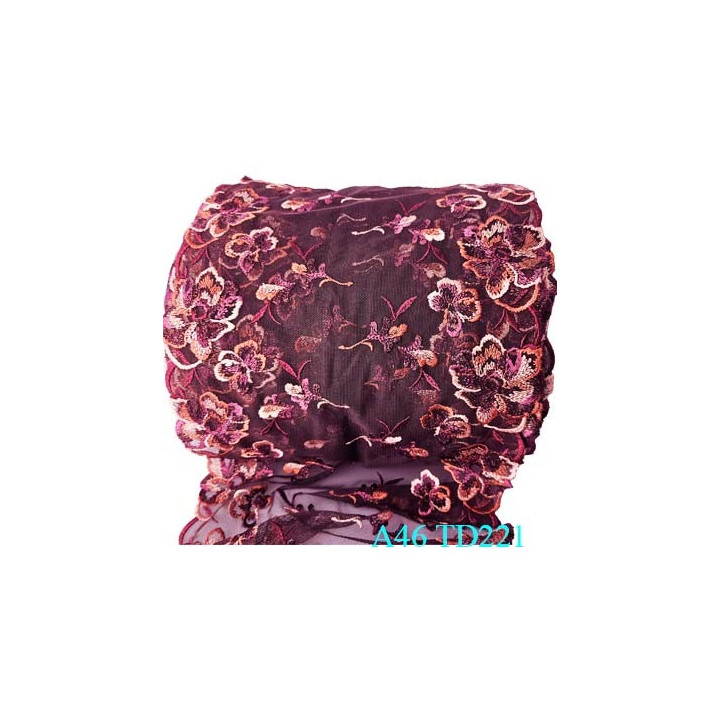 Dentelle brodée 23 cm haut de gamme couleur marron bordeaux orange largeur 23 cm prix pour un mètre