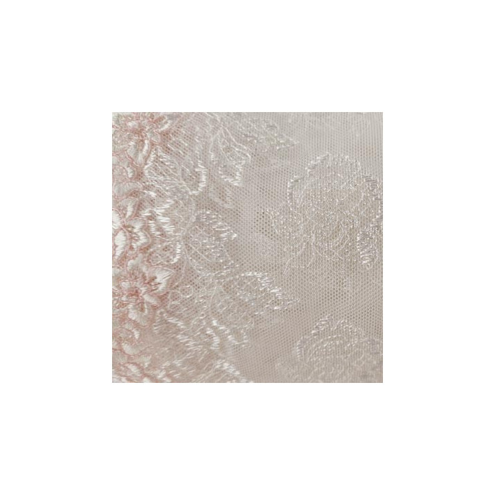 Dentelle 22 cm non extensible très haut de gamme largeur 22 cm couleur écru et rose prix au mètre