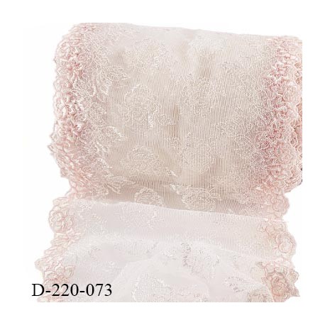 Dentelle 22 cm non extensible très haut de gamme largeur 22 cm couleur écru et rose prix au mètre