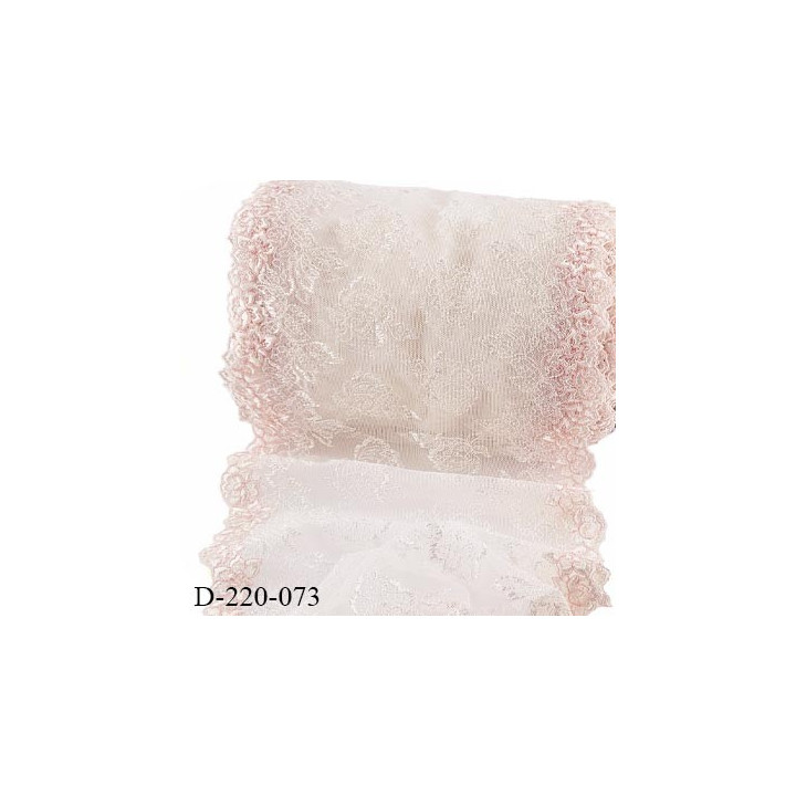 Dentelle 22 cm non extensible très haut de gamme largeur 22 cm couleur écru et rose prix au mètre