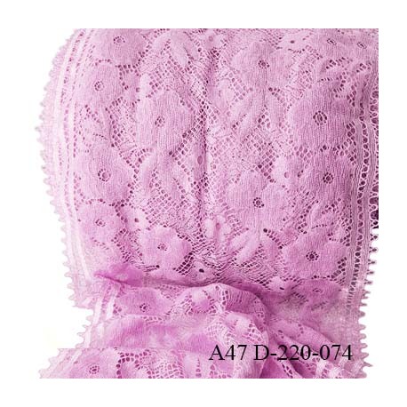 Dentelle 22 cm extensible largeur 22 cm couleur lilas prix au mètre