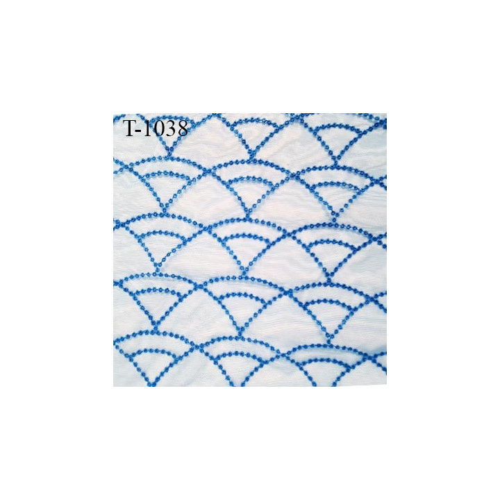 Dentelle brodée sur tulle couleur bleu haut de gamme  largeur 140 cm  prix pour 10 centimètres