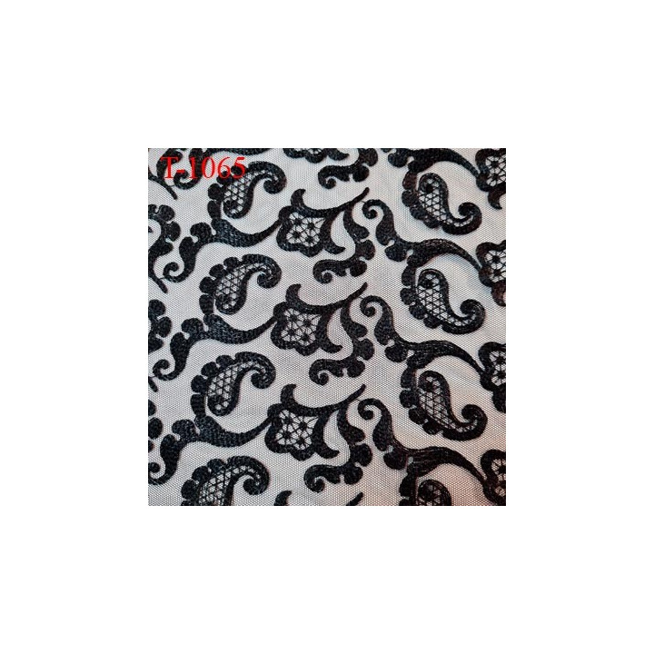 Dentelle brodé  sur tulle non extensible couleur noir très haut de gamme largeur 145 cm  prix pour 10 centimètres
