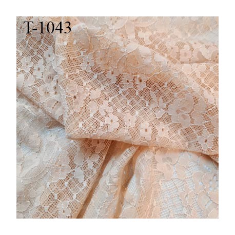 Tissu dentelle brodée lycra couleur chair sur tulle extensible haut de gamme largeur 150 cm prix pour 10 cm de long