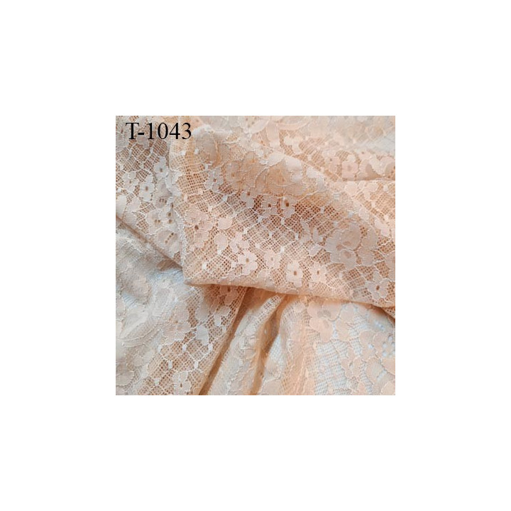 Tissu dentelle brodée lycra couleur chair sur tulle extensible  haut de gamme largeur 150 cm prix pour 10 cm de long