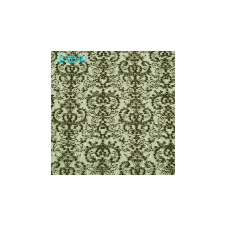 Dentelle brodé  sur tulle  couleur vert olive très haut de gamme largeur 135 cm  prix pour 10 centimètres