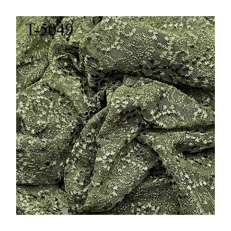 Dentelle brodé sur tulle couleur vert olive très haut de gamme largeur 135 cm prix pour 10 centimètres