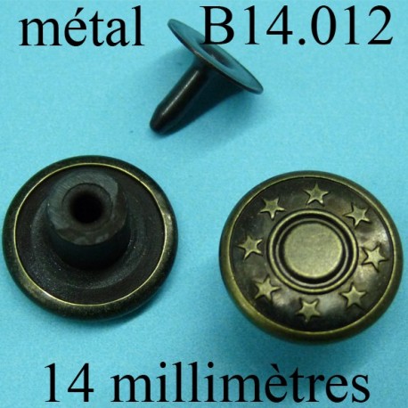 Bouton pour jeans 14 mm en métal couleur bronze avec le clou facile à posé 14 millimètre 