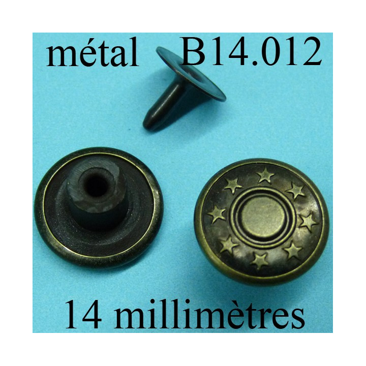 Bouton pour jeans 14 mm en métal couleur bronze avec le clou facile à posé 14 millimètre 