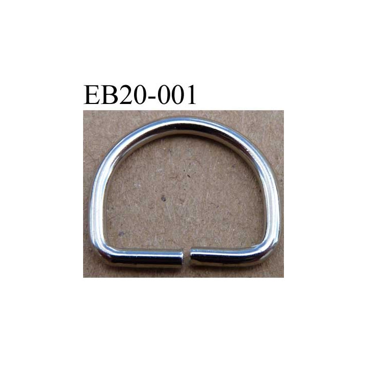 Boucle étrier demi rond métal chromé argenté largeur extérieur 2 cm intérieur 1.6 cm iédal sangle de 1.5 cm hauteur 17 mm