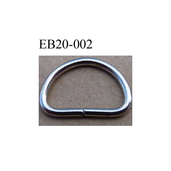 Boucle étrier demi rond métal chromé argenté largeur extérieur 2 cm intérieur 1.7 cm iédal sangle de 1.5 cm hauteur 14 mm