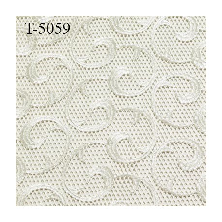 Dentelle brodé sur tulle non extensible ivoire très haut gamme largeur 140 cm prix pour 10 cm de long et 140 cm de largeur