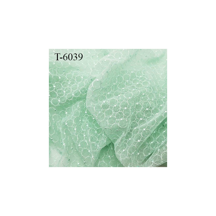 Dentelle brodé  sur tulle non extensible  couleur vert clair très haut de gamme largeur 135 cm  prix pour 10 centimètres