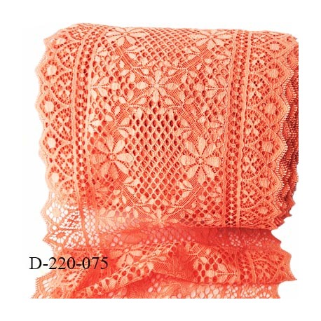 Dentelle 22 cm lycra brodée extensible très haut de gamme largeur 22 centimètres couleur corail très belle prix au mètre