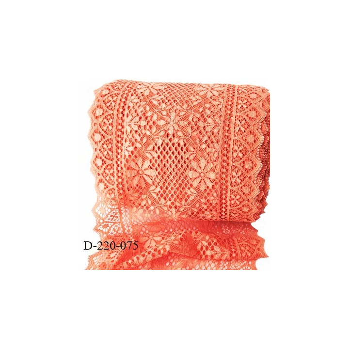 Dentelle 22 cm lycra brodée extensible très haut de gamme largeur 22 centimètres couleur corail très belle prix au mètre