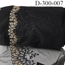 Dentelle broderie 32 cm très haut de gamme sur tulle extensible magnifique  largeur 32 cm couleur noir et or prix pour un mètre