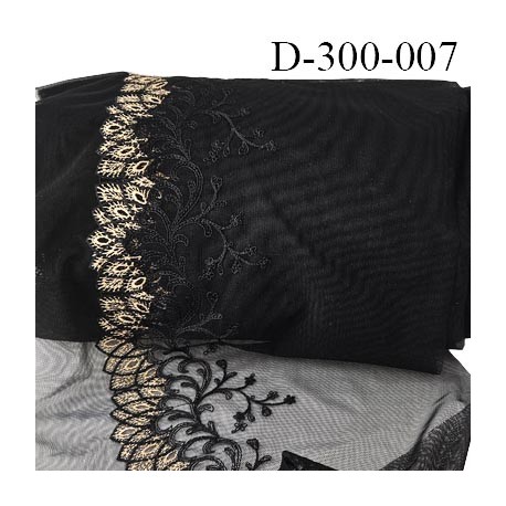 Dentelle broderie 32 cm très haut de gamme sur tulle extensible magnifique largeur 32 cm couleur noir et or prix pour un mètre