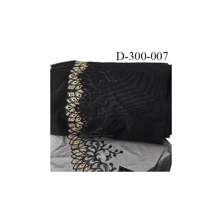 Dentelle broderie 32 cm très haut de gamme sur tulle extensible magnifique  largeur 32 cm couleur noir et or prix pour un mètre