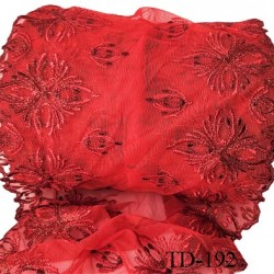 Dentelle 22 cm extensible très haut de gamme largeur 22 cm couleur rouge noir et or trop belle prix au mètre