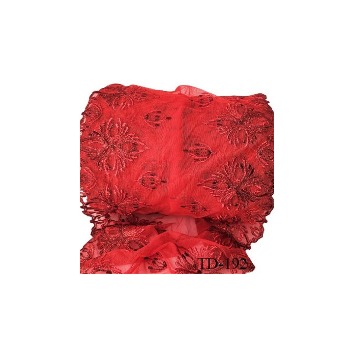 Dentelle 22 cm extensible très haut de gamme largeur 22 cm couleur rouge noir et or trop belle prix au mètre
