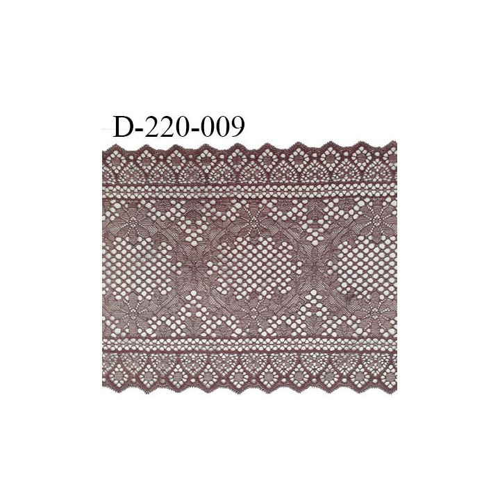 Dentelle 22 cm lycra brodée très haut de gamme largeur 22 centimètres couleur macchiato très belle prix au mètre