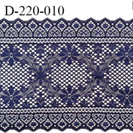 Dentelle 22 cm lycra brodée très haut de gamme largeur 22 centimètres couleur bleu nuit très belle prix au mètre