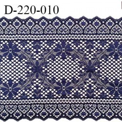 Dentelle 22 cm lycra brodée très haut de gamme largeur 22 centimètres couleur bleu nuit très belle prix au mètre