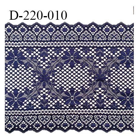 Dentelle 22 cm lycra brodée très haut de gamme largeur 22 centimètres couleur bleu nuit très belle prix au mètre