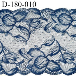 Dentelle 17 cm brodée sur tulle extensible couleur bleu haut de gamme douce agréable au toucher largeur 17 cm prix pour un mètre