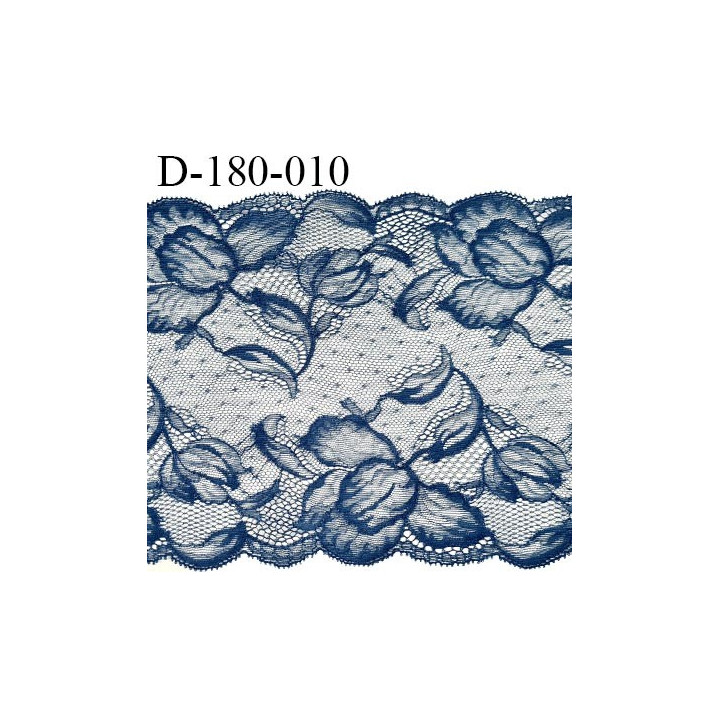 Dentelle 17 cm brodée sur tulle extensible couleur bleu haut de gamme douce agréable au toucher largeur 17 cm prix pour un mètre