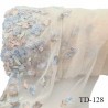 Tissu dentelle brodée 24 cm extensible haut de gamme couleur rose pâle avec fleurs brodées largeur 24 cm prix pour 1 mètre