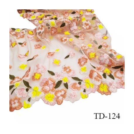 Tissu dentelle brodée 23 cm extensible haut de gamme largeur 24 cm prix pour 1 mètre de longueur