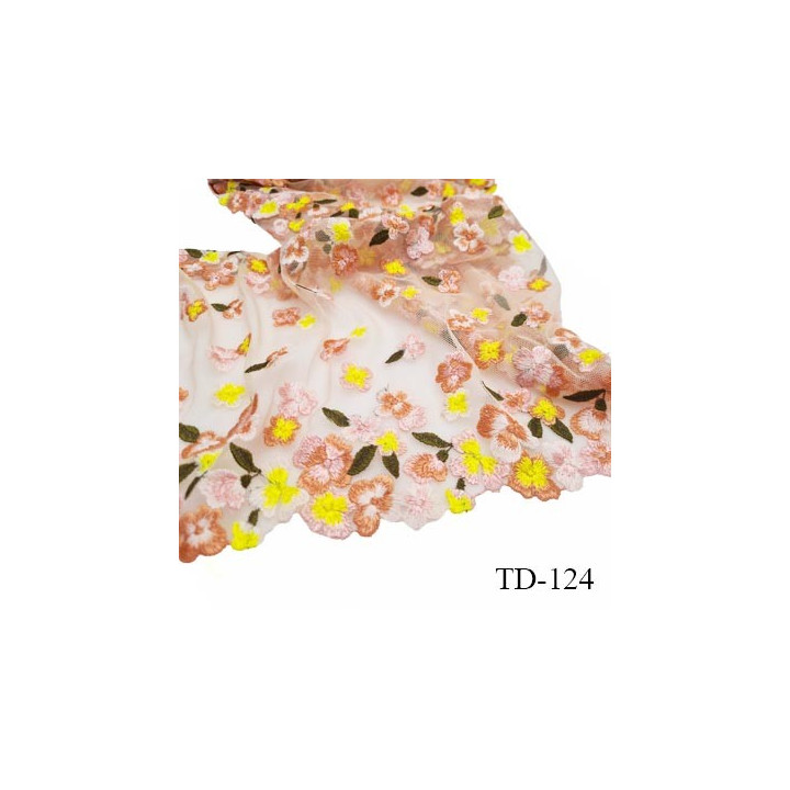 Tissu dentelle brodée 23 cm extensible haut de gamme largeur 24 cm prix pour 1 mètre de longueur