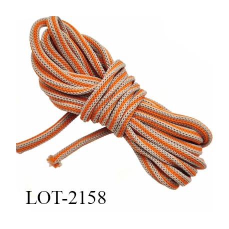 Le lot de 10 m de Cordon rond 4 mm ou lacet synthétique très solide couleur beige et orange bobiné en France