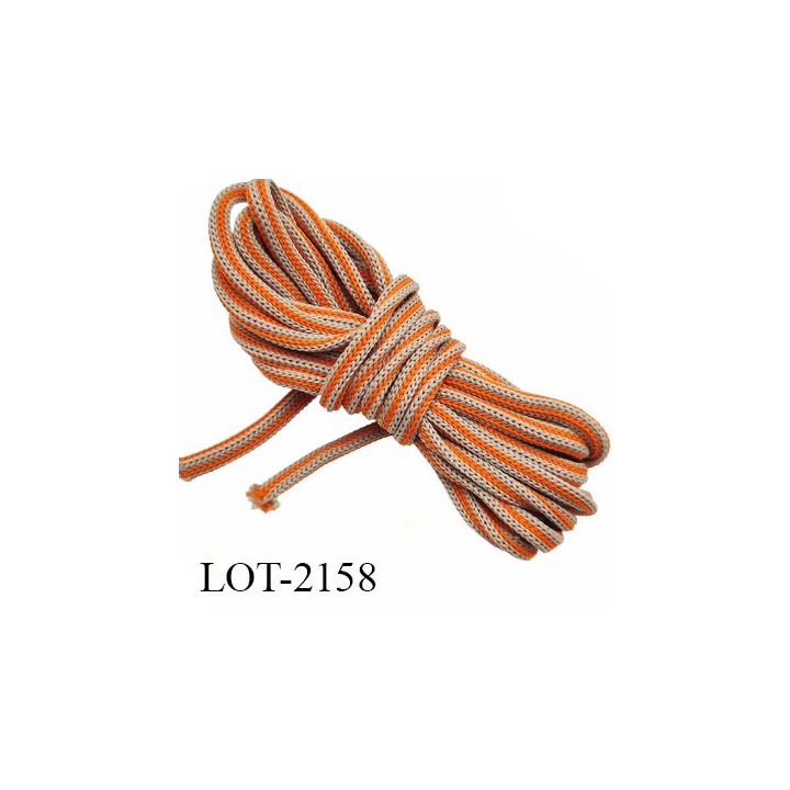 Le lot de 10 m  de Cordon rond 4 mm ou lacet synthétique très solide couleur beige et orange bobiné en France