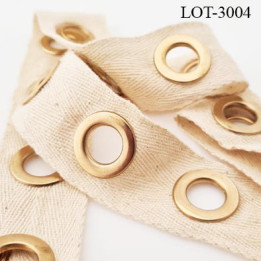 Le lot de 11 mètres de  longueur galon coton largeur 3.3 centimètres avec oeillets  diamètre 21.5 mm extérieur