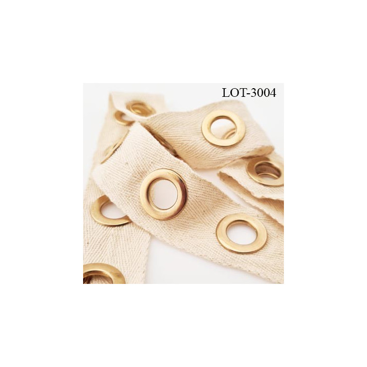 Le lot de 11 mètres de  longueur galon coton largeur 3.3 centimètres avec oeillets  diamètre 21.5 mm extérieur